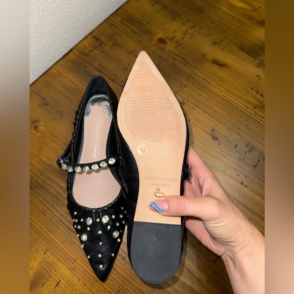 Antonio Melani x Jennifer Sumko Lyssa Lou Leather Studded Mary Jane Flats- 6 - Picture 7 of 7